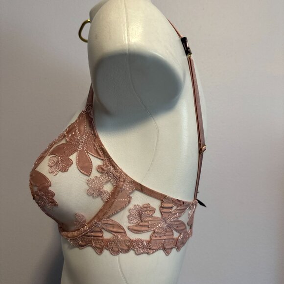 Victoria's Secret Unlined Plunge Dusty Pink Floral Semi Sheer Sexy Bra NWT 32D - Picture 5 of 5